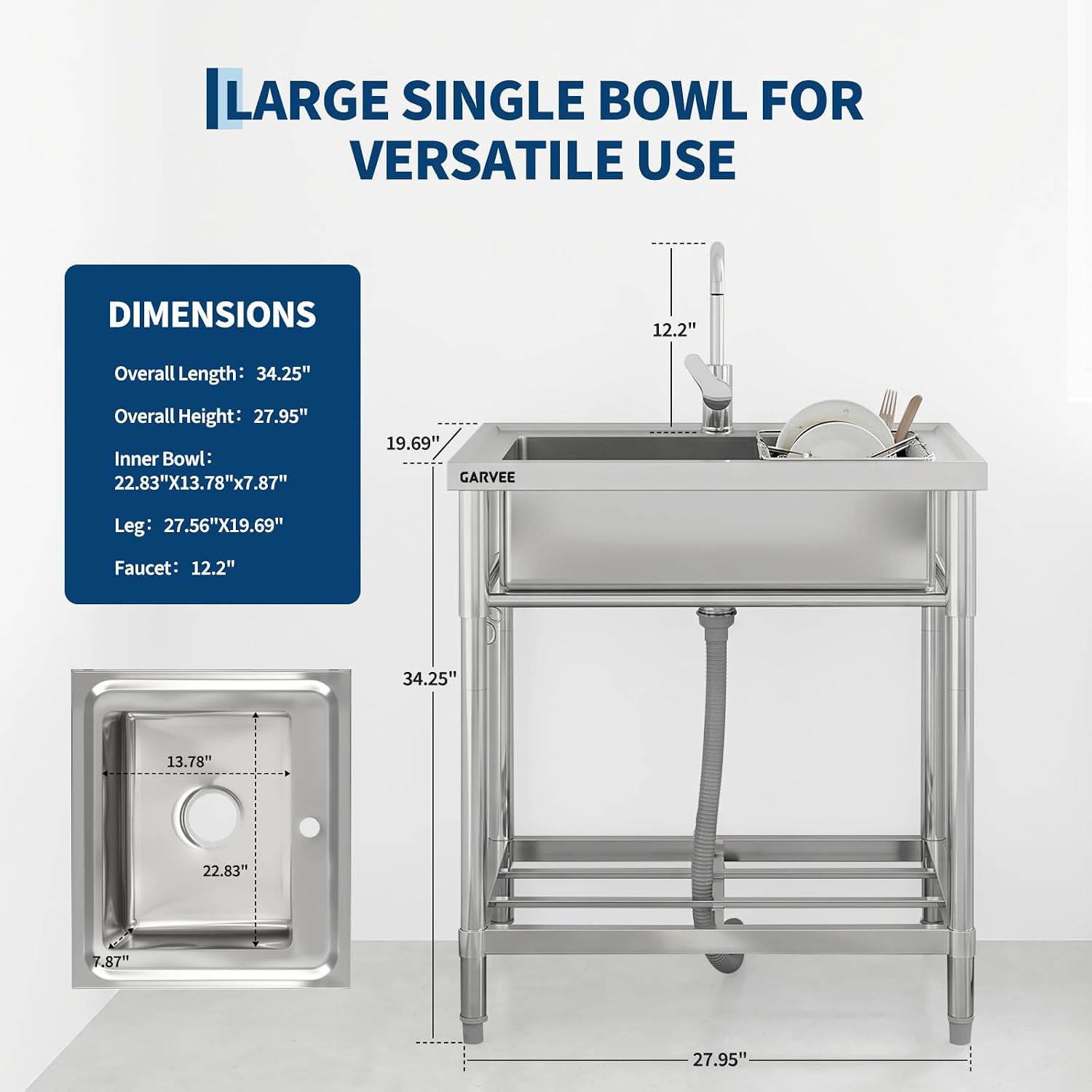 Stainless Steel Utility Sink W - Commercial Kitchen Taps ulasan dan harga