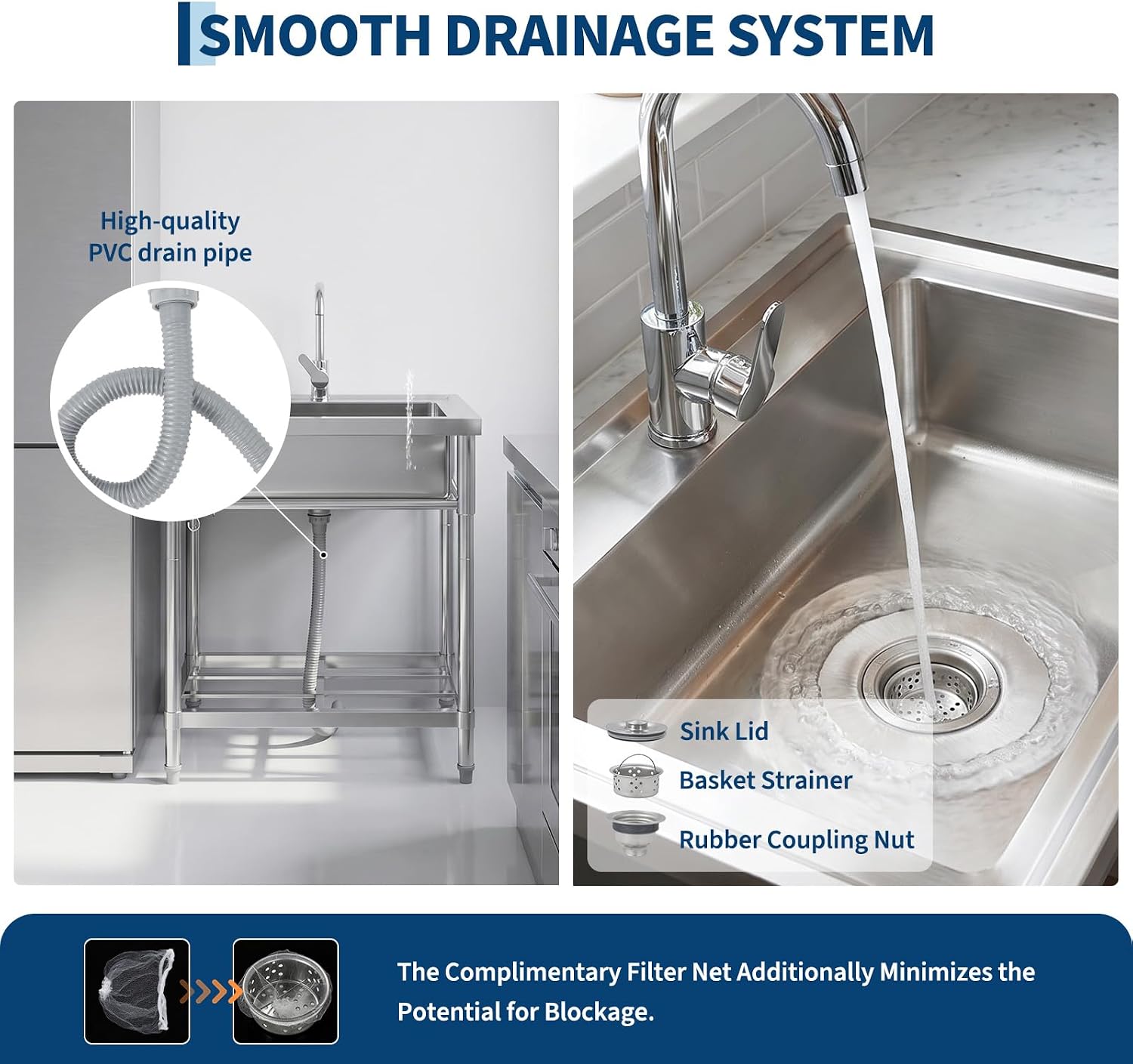 Stainless Steel Utility Sink W - Commercial Kitchen Taps ulasan dan harga