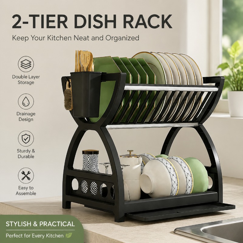 2 Tier Dish Drying Rack Kitche - Commercial Kitchen Shelving ulasan dan harga